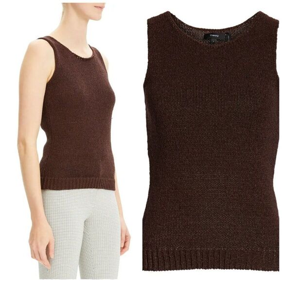 Theory Brown Knit Merletto Shell Sleeveless Sweater Top - Picture 3 of 14